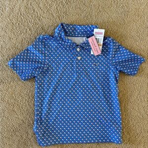 Vineyard Vines Kids Patterned Blue Polo (Lacrosse Helmet & Stick)